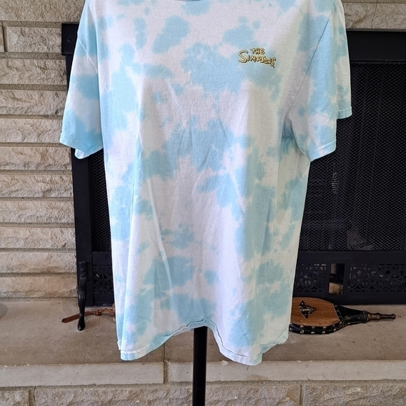 The Simpsons Women's Size Large Tie Dye Short Sleeve Graphic T-shirt Blue White - Picture 3 of 8